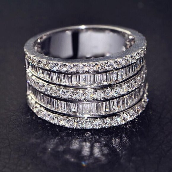 NEW Baguette & Round Diamond Stacked Wide Band - Picture 3 of 6